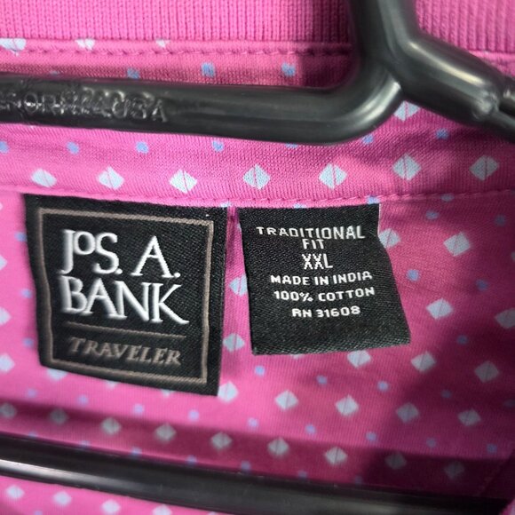 Mens Jos. A. Bank Traveler Pink & Blue Polo Shirt 100% Cotton Short Sleeve XXL - Picture 2 of 7